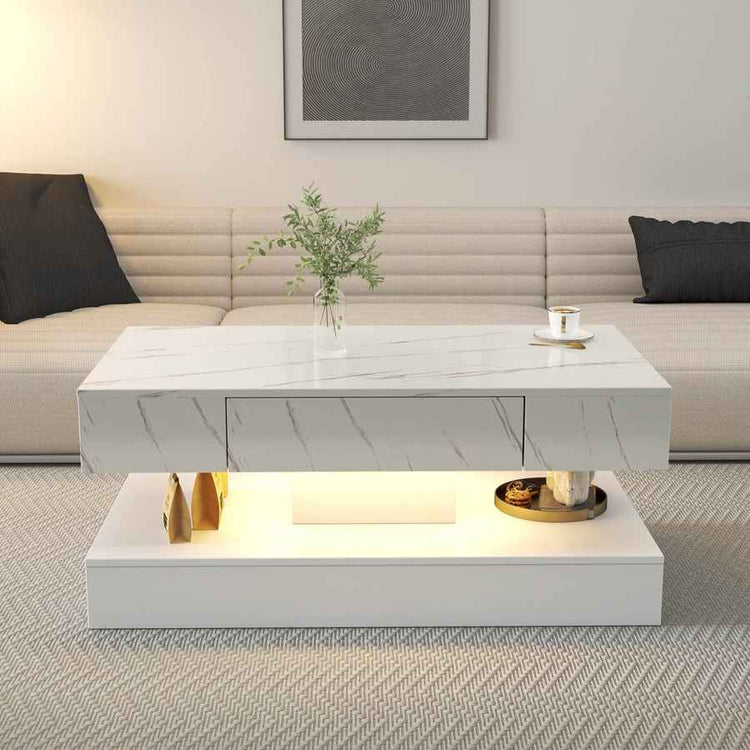 MLNshops LED Sofa Table with Storage - Modern Marble Design
