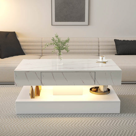 MLNshops LED Sofa Table with Storage - Modern Marble Design