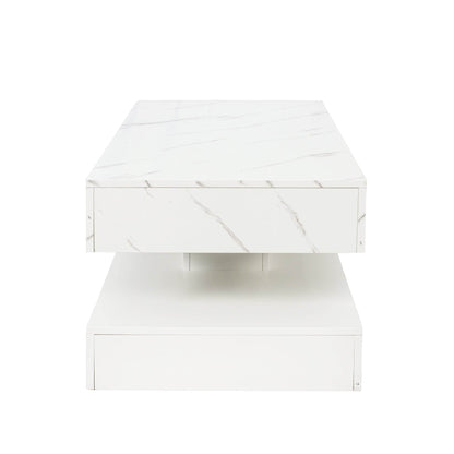 MLNshops modern LED Sofa table with storage in white marble finish and sleek design