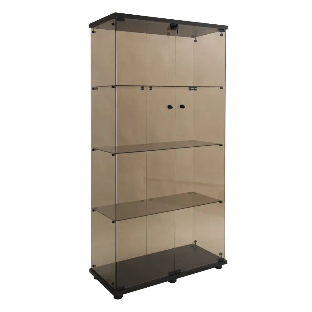 Lighted Two Door Glass Cabinet Glass Display Cabinet with 4 Shelves, Brown MLNshops]