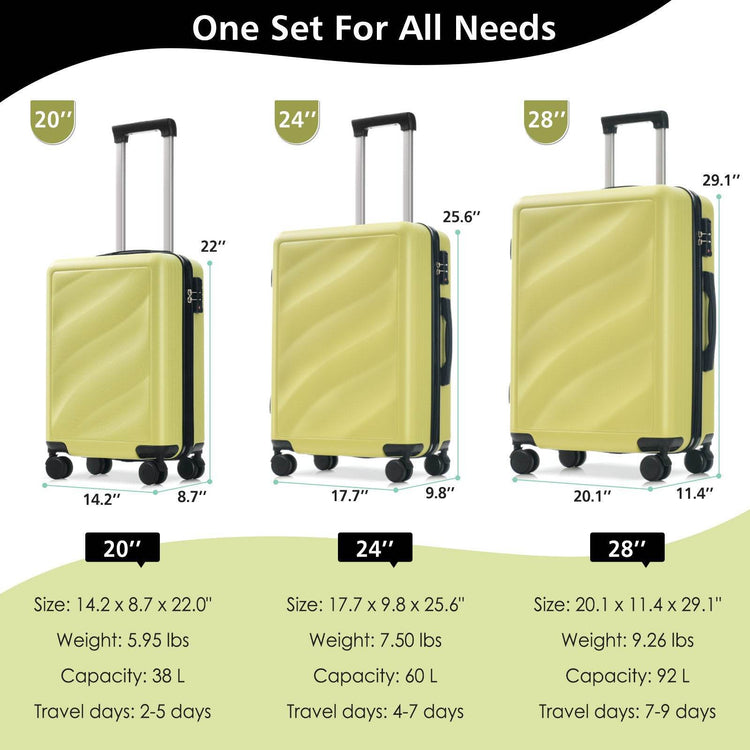 MLNshops Lightweight Luggage Set 3 Piece Travel Suitcase