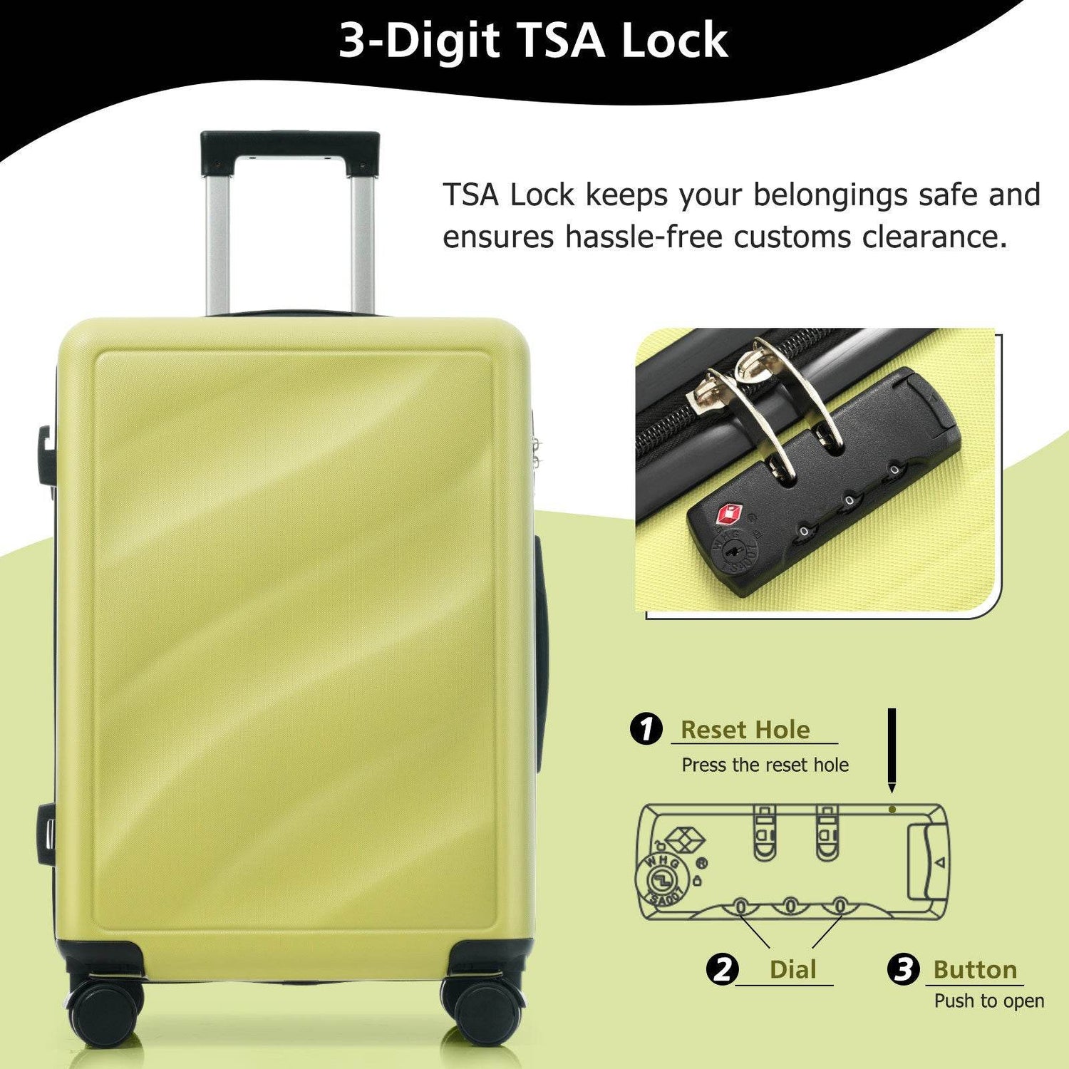 MLNshops Lightweight Luggage Set 3 Piece Travel Suitcase