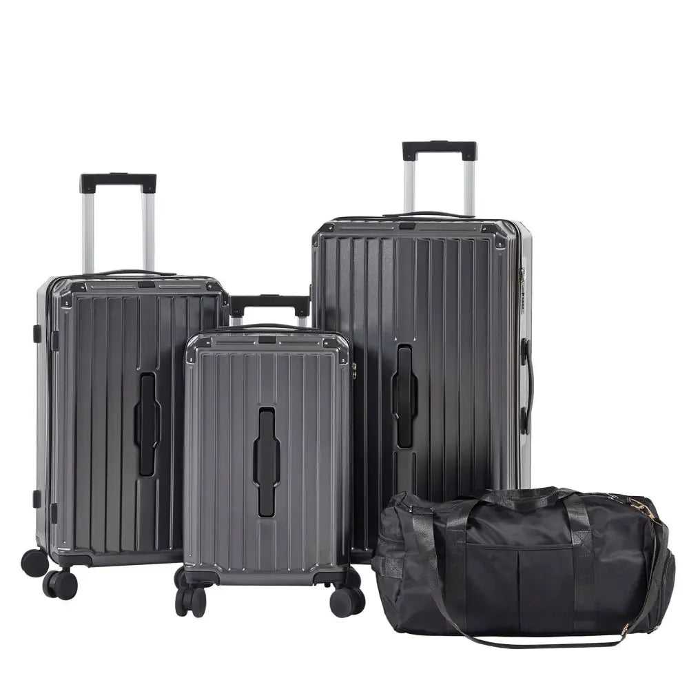 Luggage Set 4 pcs (20"/24"/29"/Travel Bag), PC+ABS Durable Lightweight Luggage with Collapsible Cup Holder, 360° Silent Spinner Wheels Gray MLNshops]