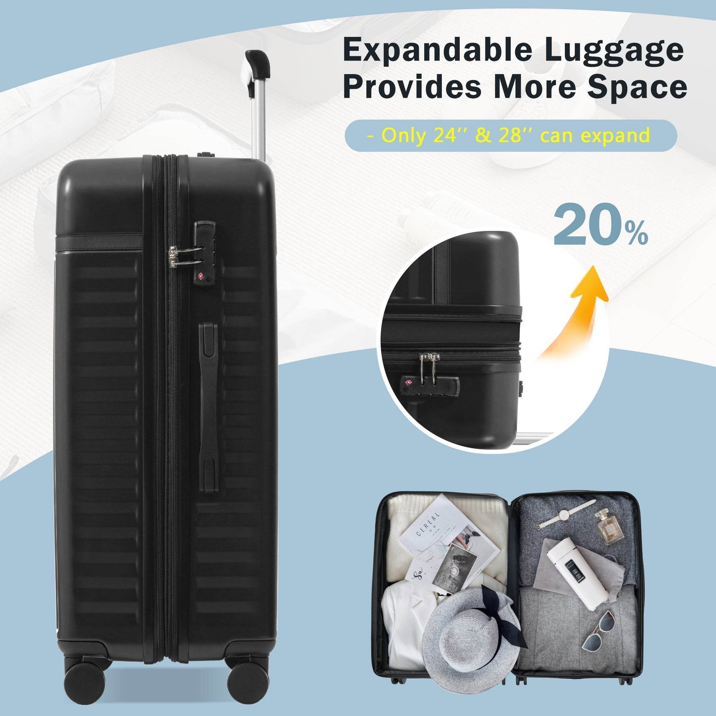 MLNshops Travel Set: carry on suitcase with charging port