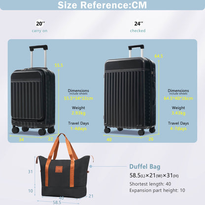 MLNshops Travel Set: carry on suitcase with charging port