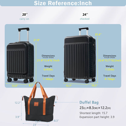 MLNshops Travel Set: carry on suitcase with charging port