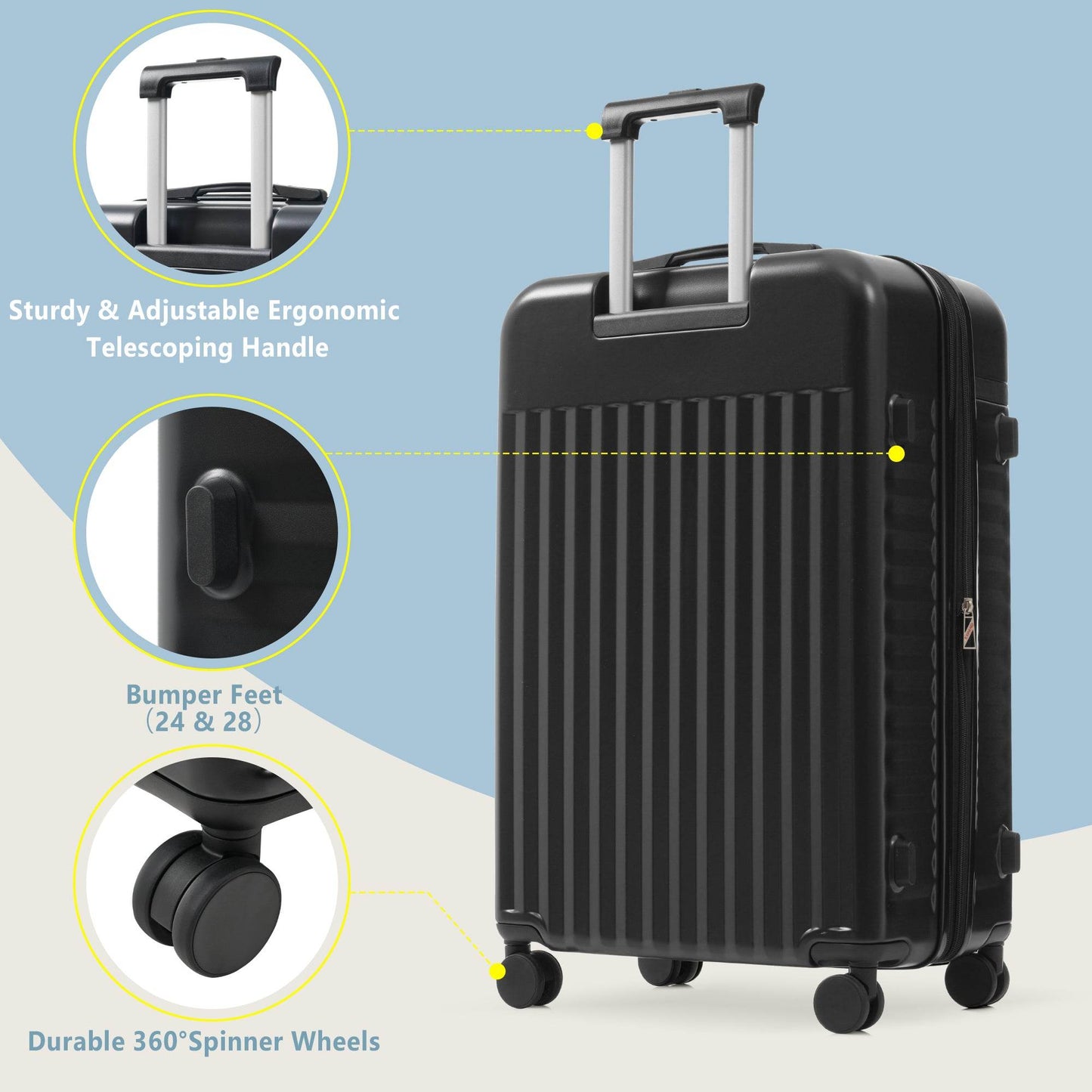 MLNshops Travel Set: carry on suitcase with charging port