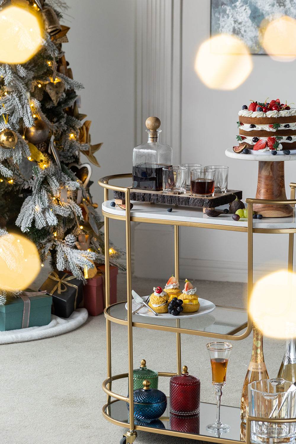 MLNshops Alaine Mango Wood Bar Set with Glasses