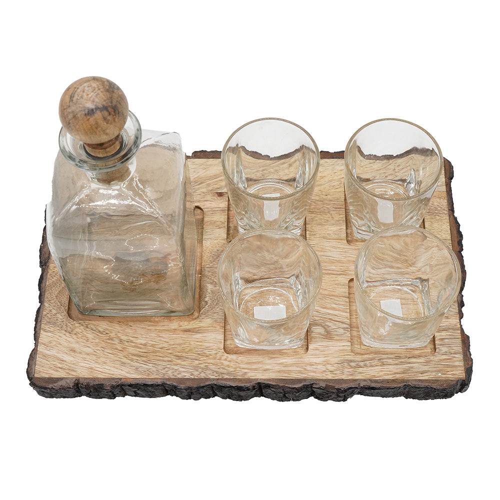 MLNshops Alaine Mango Wood Bar Set with Glasses