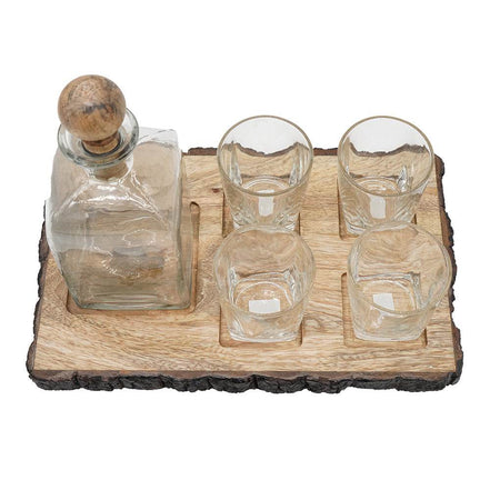 MLNshops Alaine Mango Wood Bar Set with Glasses