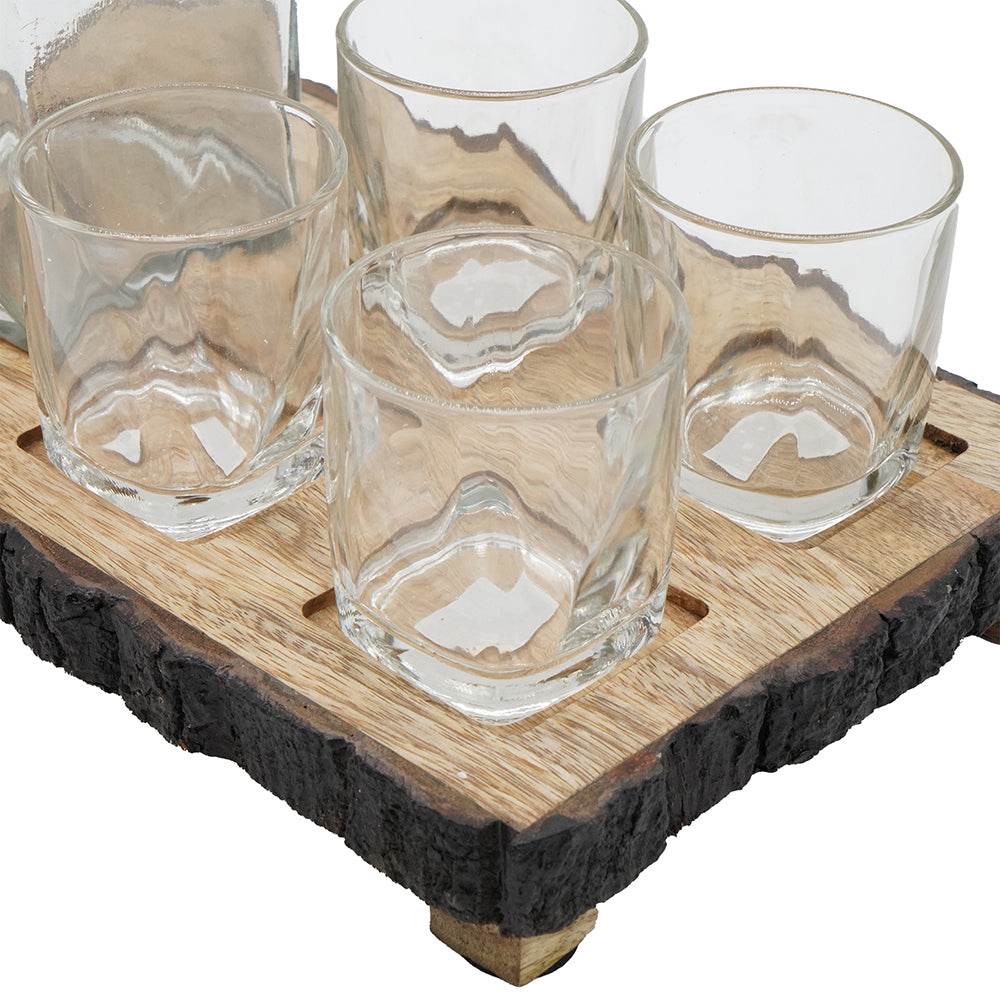 MLNshops Alaine Mango Wood Bar Set with Glasses