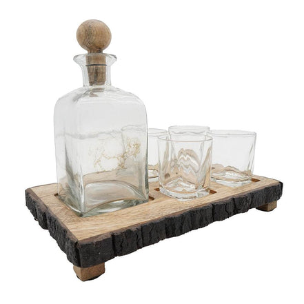 MLNshops Alaine Mango Wood Bar Set with Glasses