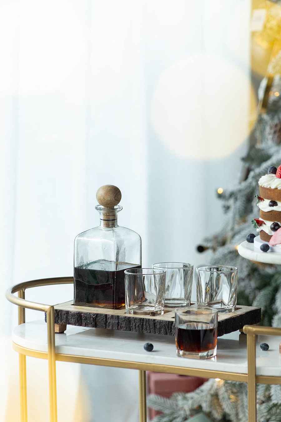 MLNshops Alaine Mango Wood Bar Set with Glasses