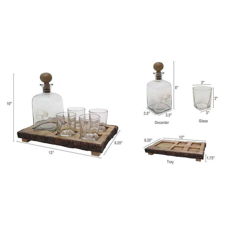 MLNshops Alaine Mango Wood Bar Set with Glasses
