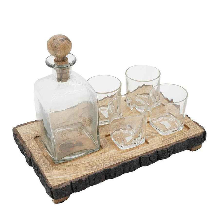 MLNshops Alaine Mango Wood Bar Set with Glasses