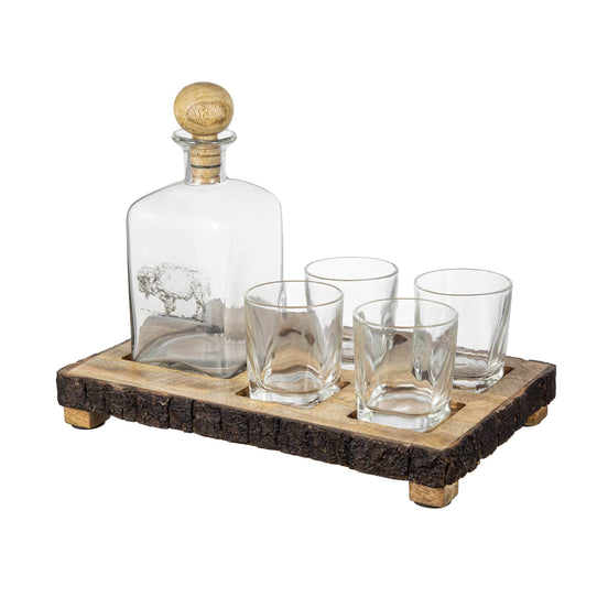 MLNshops Alaine Mango Wood Bar Set with Glasses