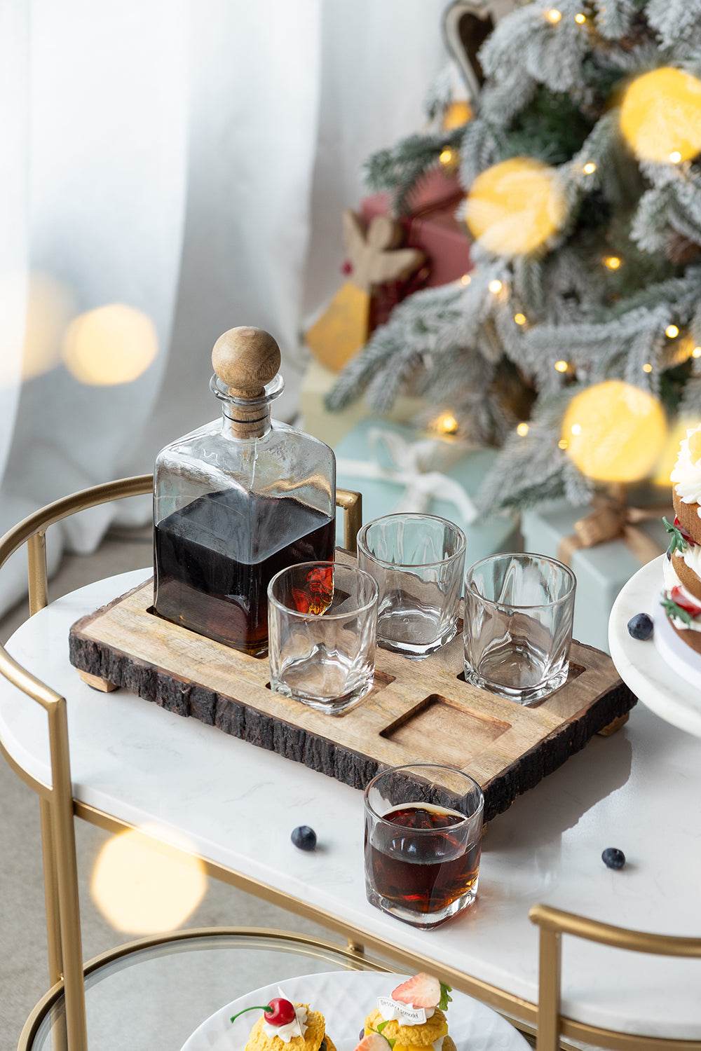 MLNshops Alaine Mango Wood Bar Set with Glasses