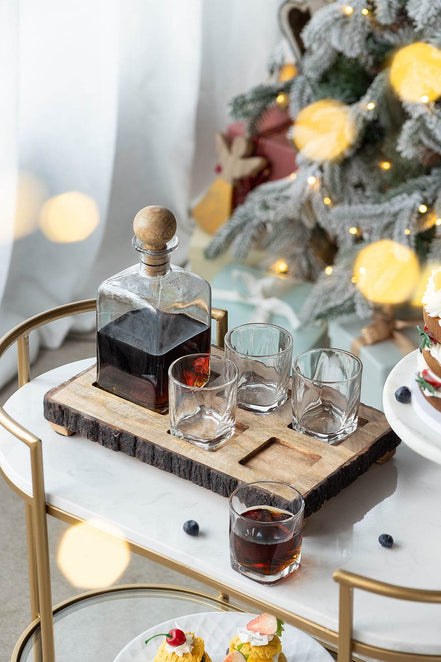 MLNshops Alaine Mango Wood Bar Set with Glasses