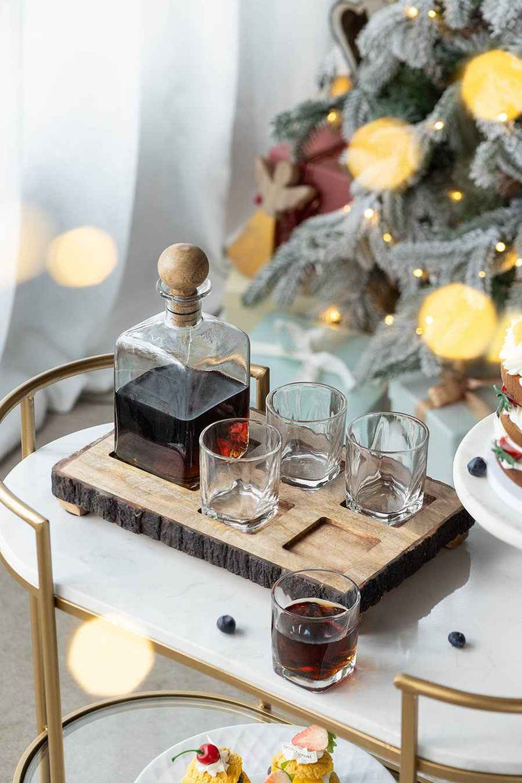 MLNshops Alaine Mango Wood Bar Set with Glasses