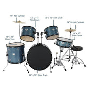 mlnshops 5-piece black drum kit with cymbals - Bass Drum