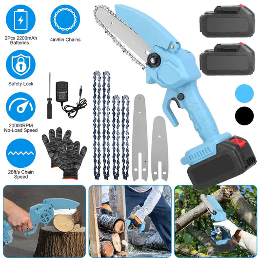 Mini 4In&6In Two Sizes Chainsaws Super Handheld Rechargeable Chain Saw With mini chain saw is an excellent tool Small Electric Chainsaws MLNshops]