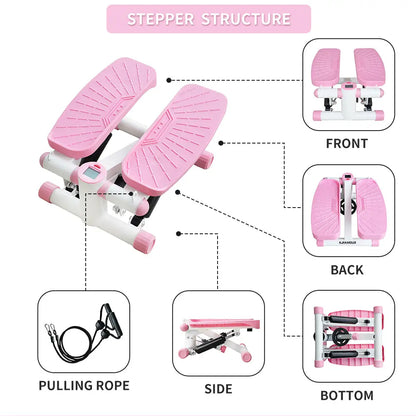 Mini Stepper with Resistance Band, Stair Stepping Fitness Exercise Home Workout Equipment for Full Body Workout, Step Machine with LCD Monitor(Pink) MLNshops]