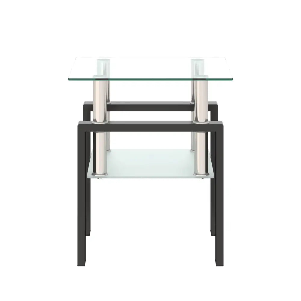 MLNshops Tempered Glass Tea Table Coffee Table End Table, Square Table for Living Room, Transparent/Black MLNshops]