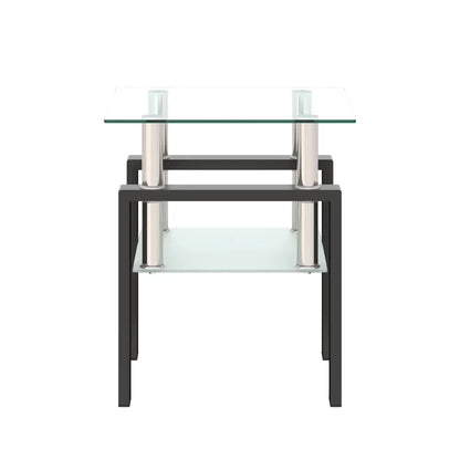 MLNshops Tempered Glass Tea Table Coffee Table End Table, Square Table for Living Room, Transparent/Black MLNshops]