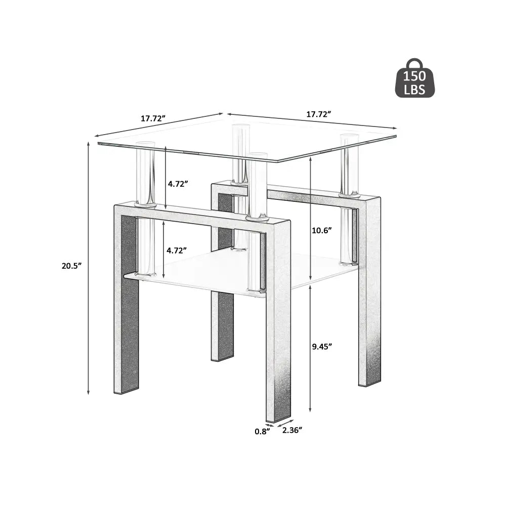 MLNshops Tempered Glass Tea Table Coffee Table End Table, Square Table for Living Room, Transparent/Black MLNshops]