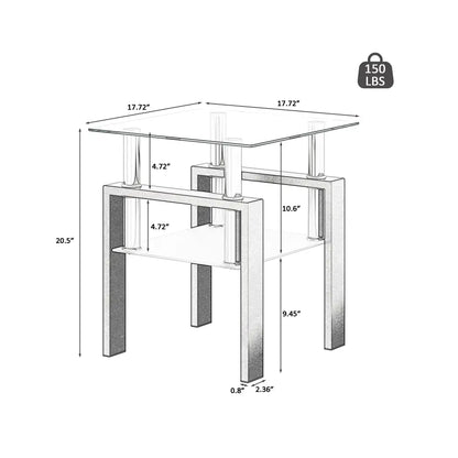 MLNshops Tempered Glass Tea Table Coffee Table End Table, Square Table for Living Room, Transparent/Black MLNshops]