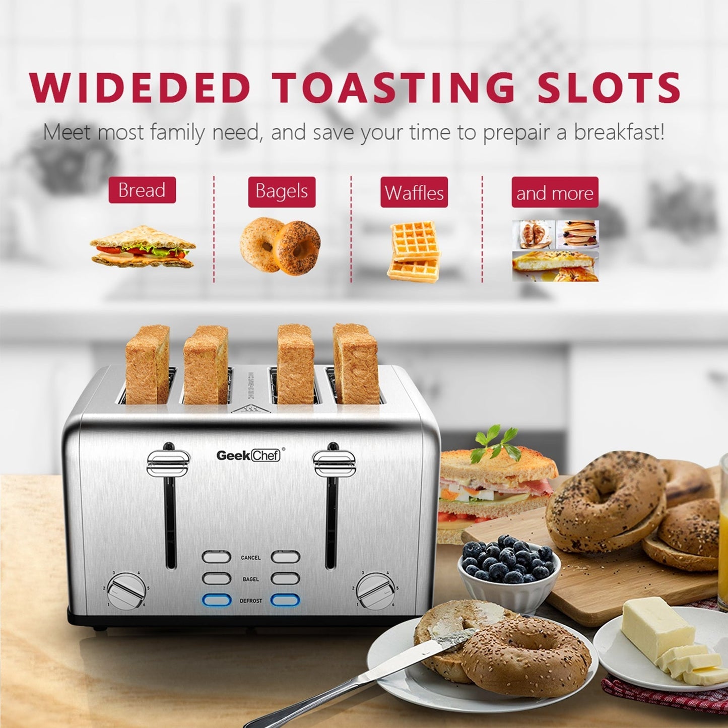 MLNshops Toaster 4 Slice, Geek Chef Stainless Steel Extra-Wide Slot Toaster MLNshops]