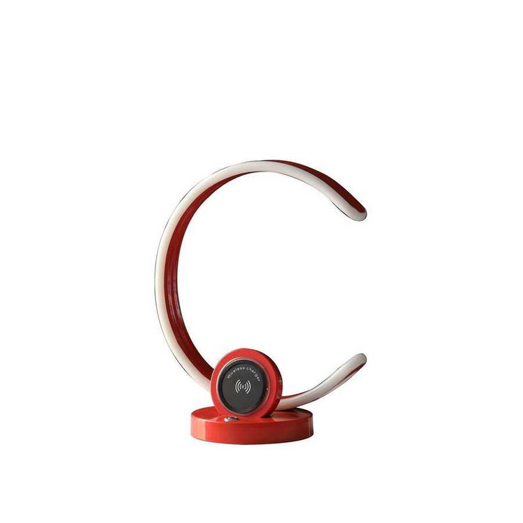 Red and white Bluetooth headset on a white background