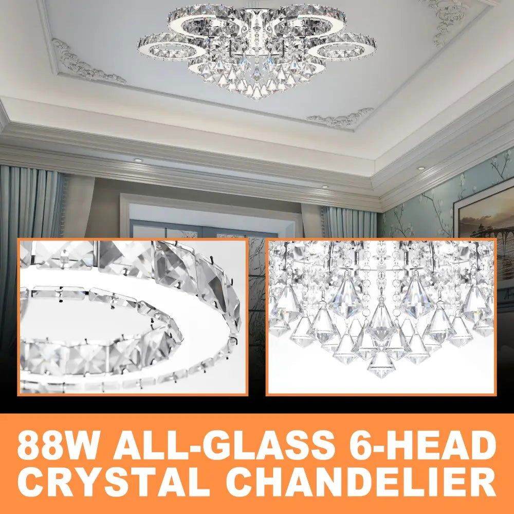 MLNshops Modern Crystal Ceiling Light - 90W 6 Rings Design - MLNshops