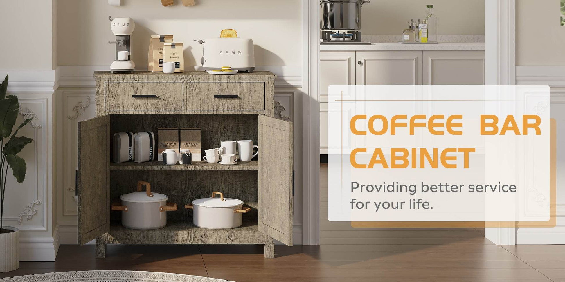 MLNshops Modern Farmhouse Buffet Cabinet for Stylish Storage