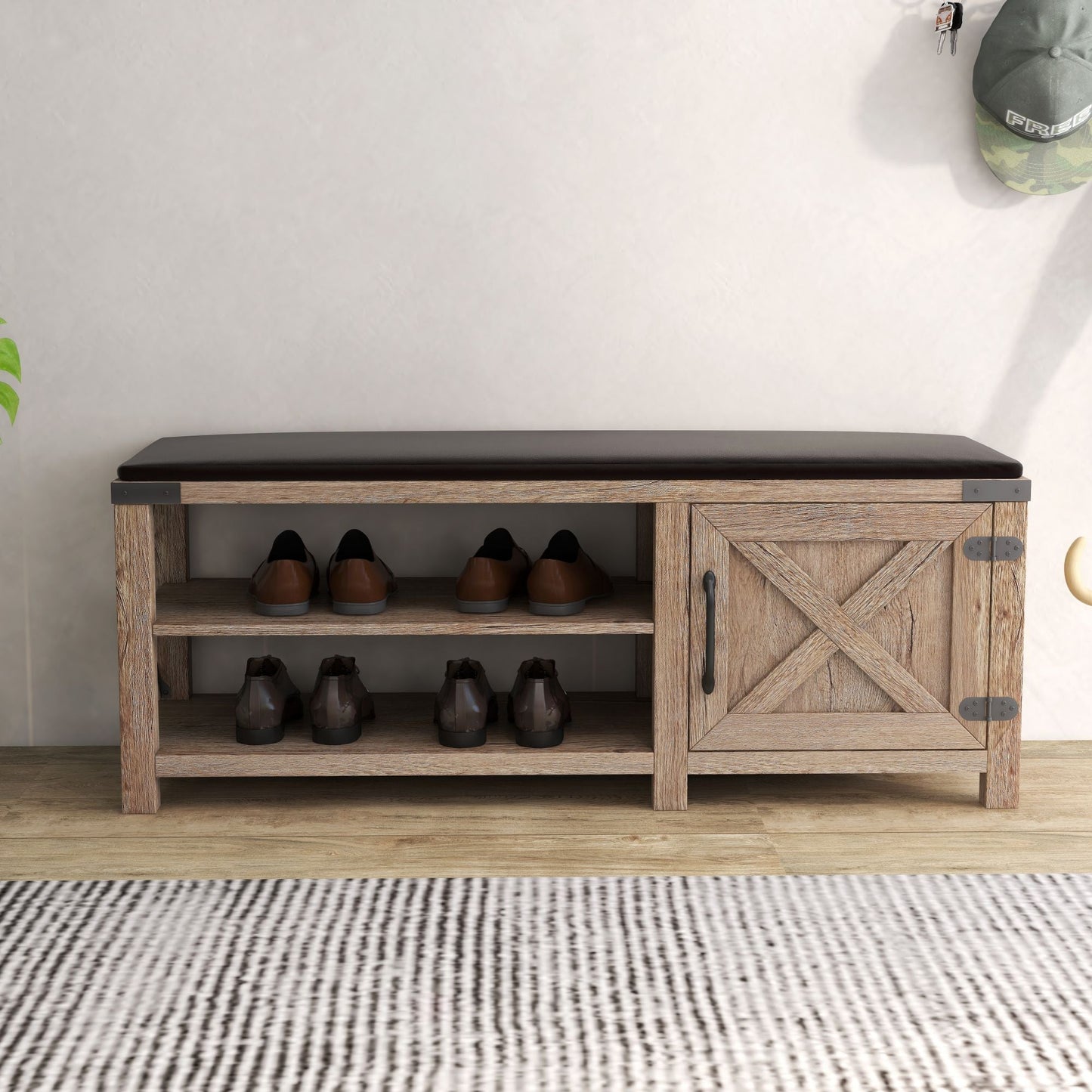 Modern Farmhouse Shoes Rack, Light Brown Walnut MLNshops]