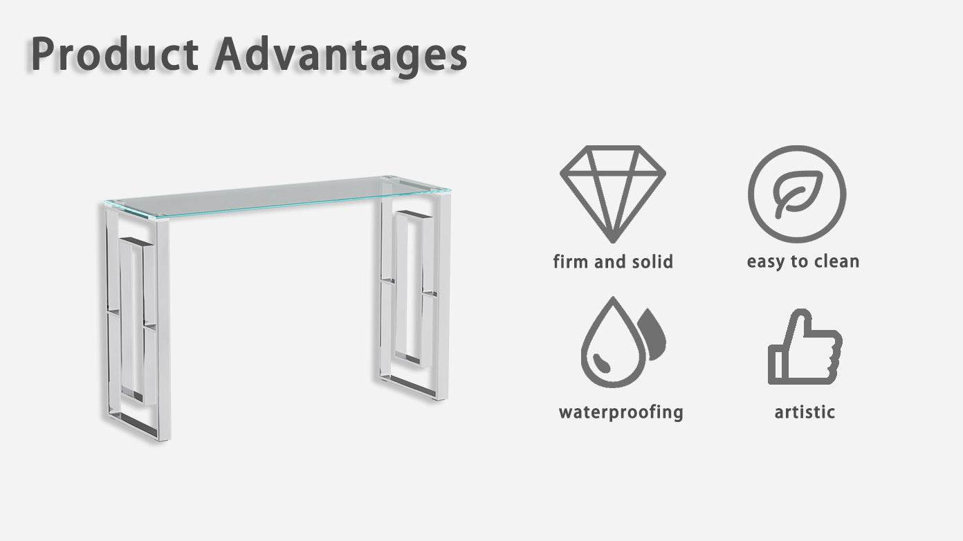 MLNshops Modern Glass Console Table with Chrome Frame