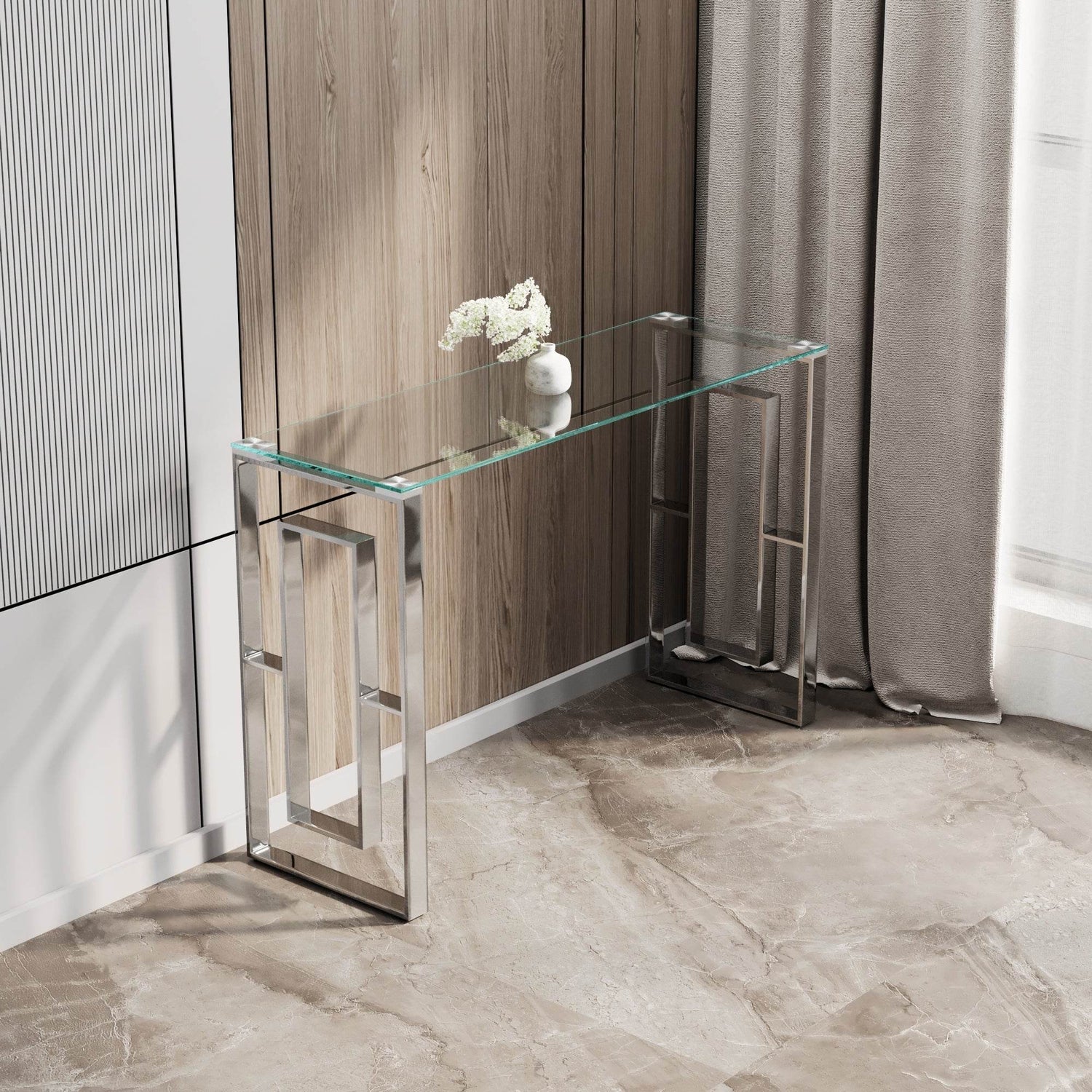 MLNshops Modern Glass Console Table with Chrome Frame