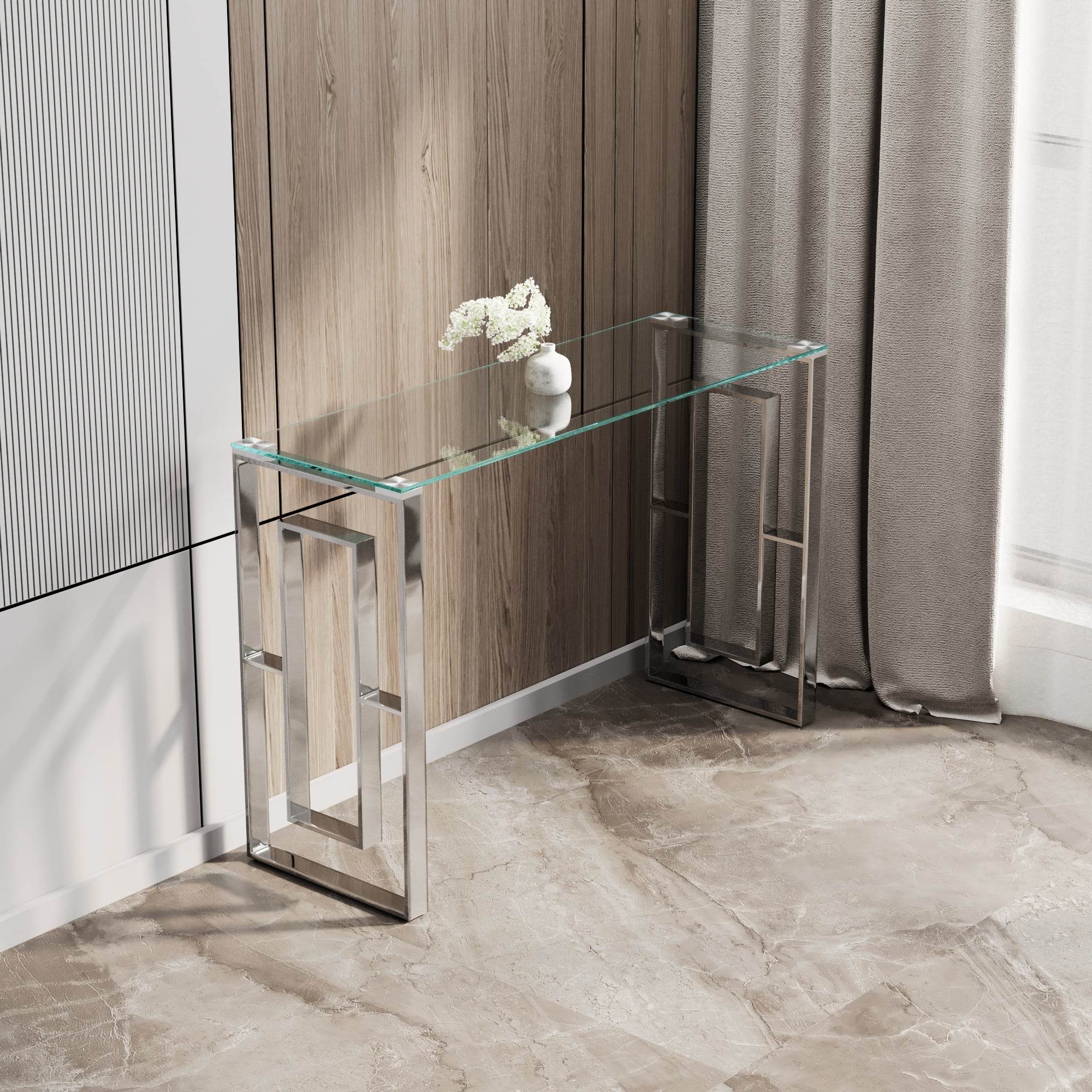 MLNshops Modern Glass Console Table with Chrome Frame