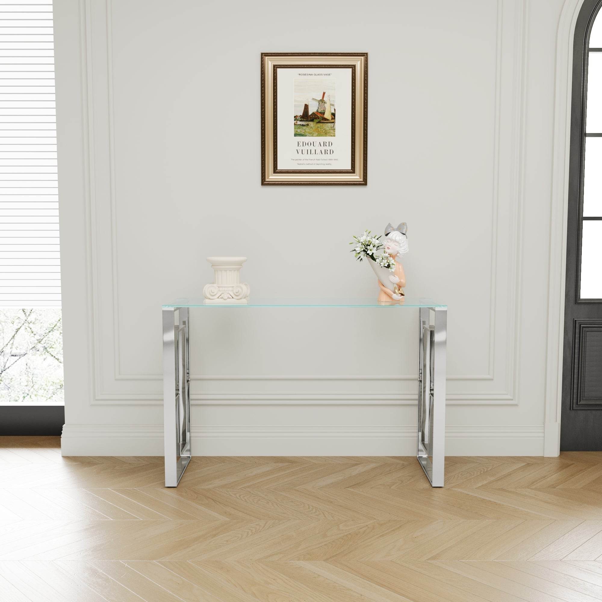 MLNshops Modern Glass Console Table with Chrome Frame