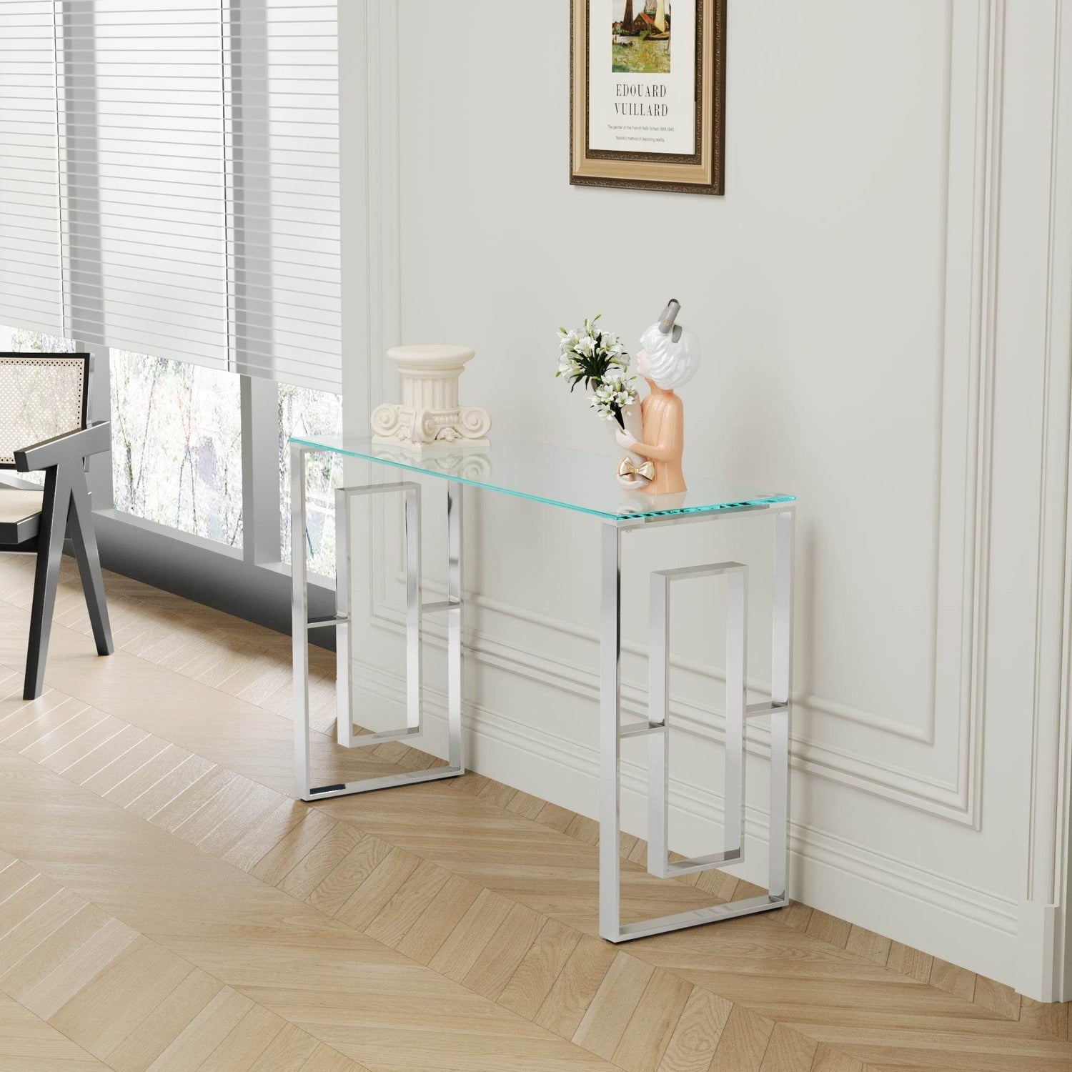 MLNshops Modern Glass Console Table with Chrome Frame
