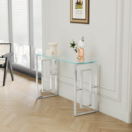 MLNshops Modern Glass Console Table with Chrome Frame