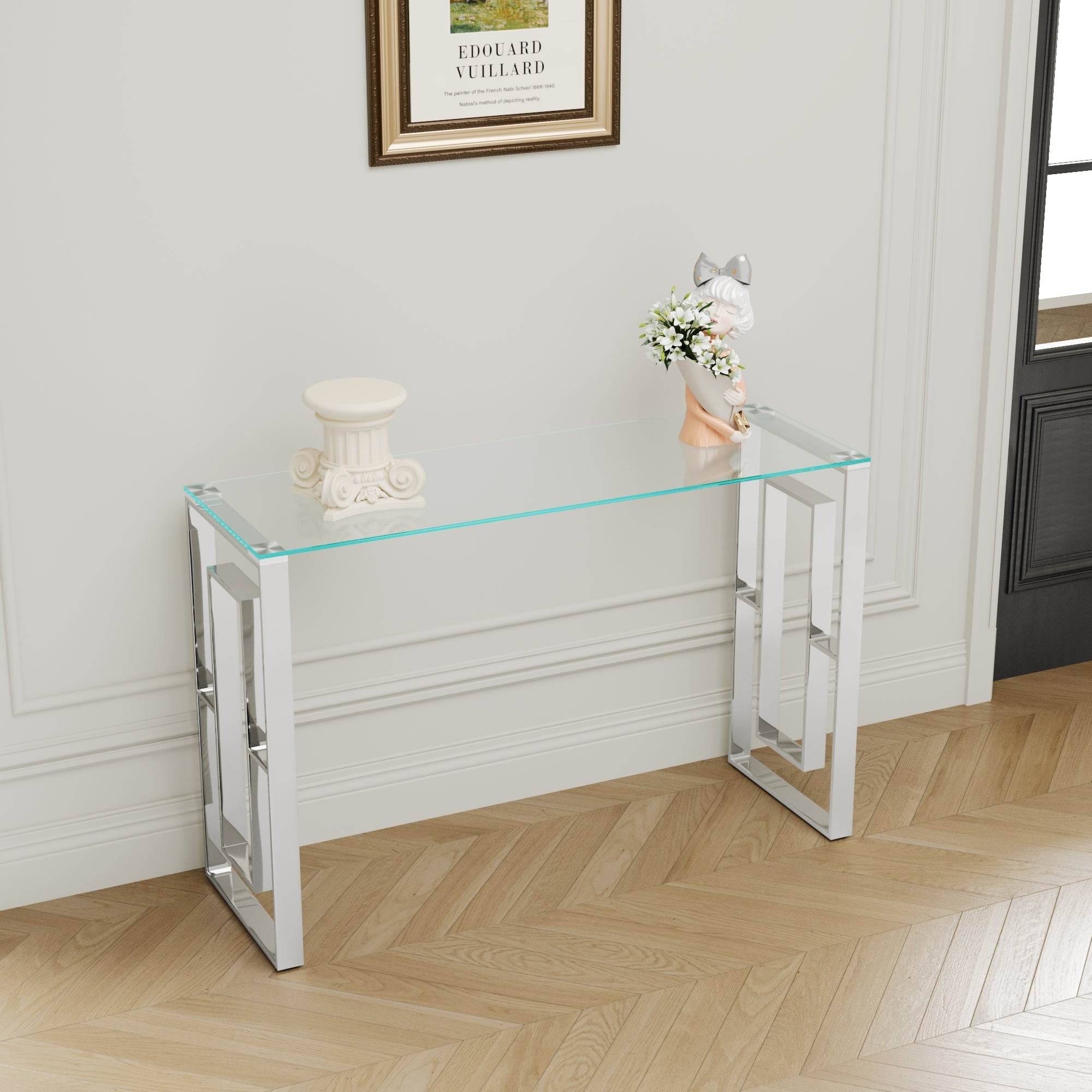 MLNshops Modern Glass Console Table with Chrome Frame