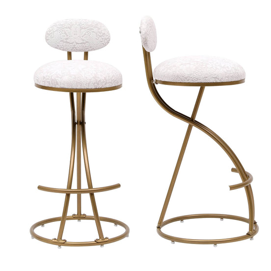 MLNshops Modern Gold Bar Stools Set of 2 with White Cushions Default