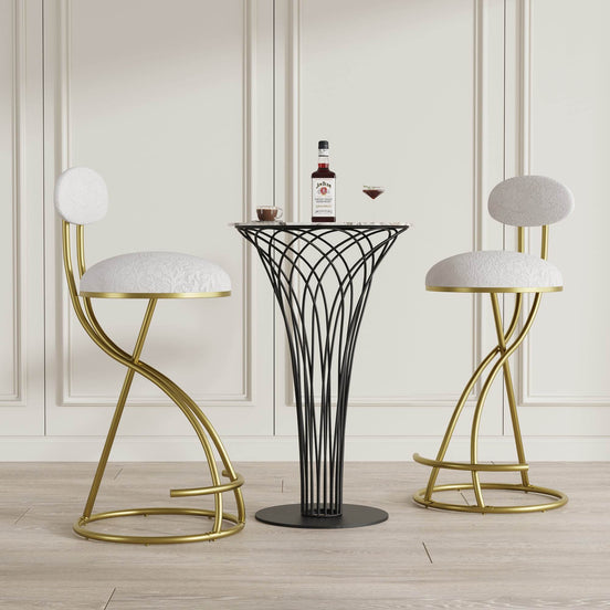 MLNshops Modern Gold Bar Stools Set of 2 with White Cushions