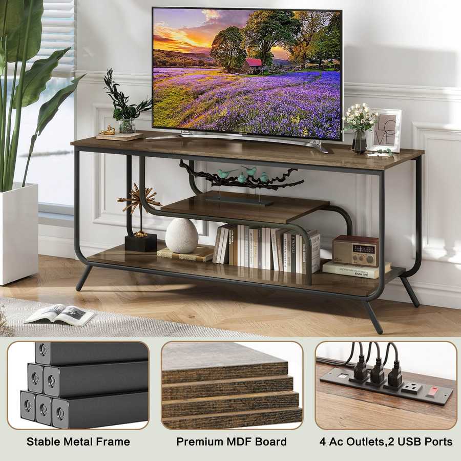 MLNshops light grey TV console for 55 inch TV LED Light