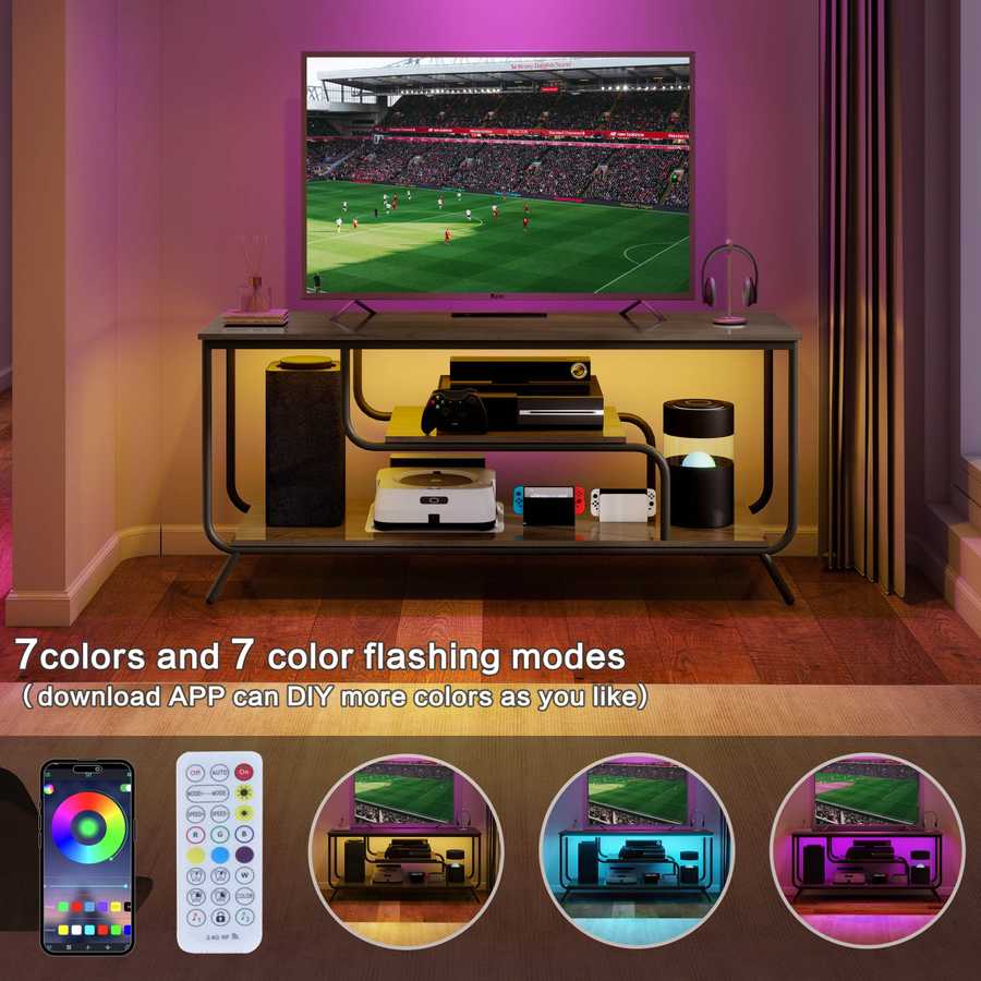 MLNshops light grey TV console for 55 inch TV LED Light