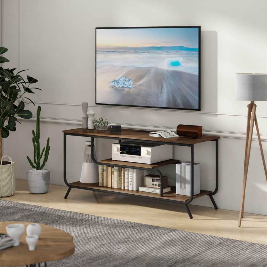 MLNshops light grey TV console for 55 inch TV LED Light