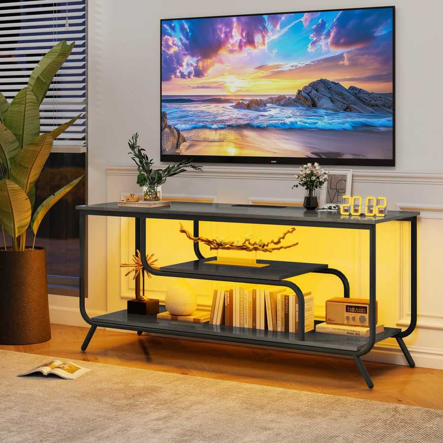 MLNshops light grey TV console for 55 inch TV LED Light Default