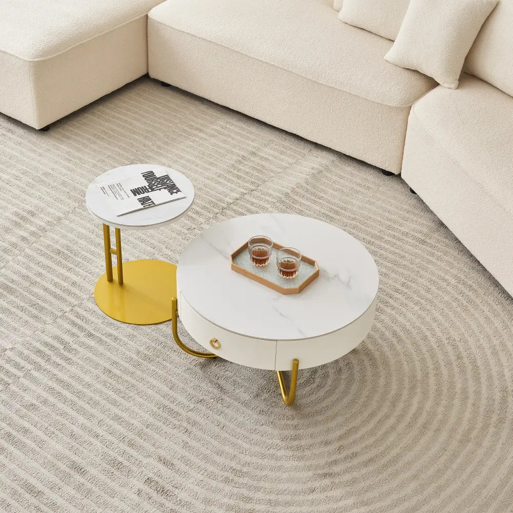 Modern Marble Nesting Table, Round Coffee Table Set of 2 End Table for Living Room,Stacking Side Tables, for Living Room Bedroom (Gold) MLNshops]