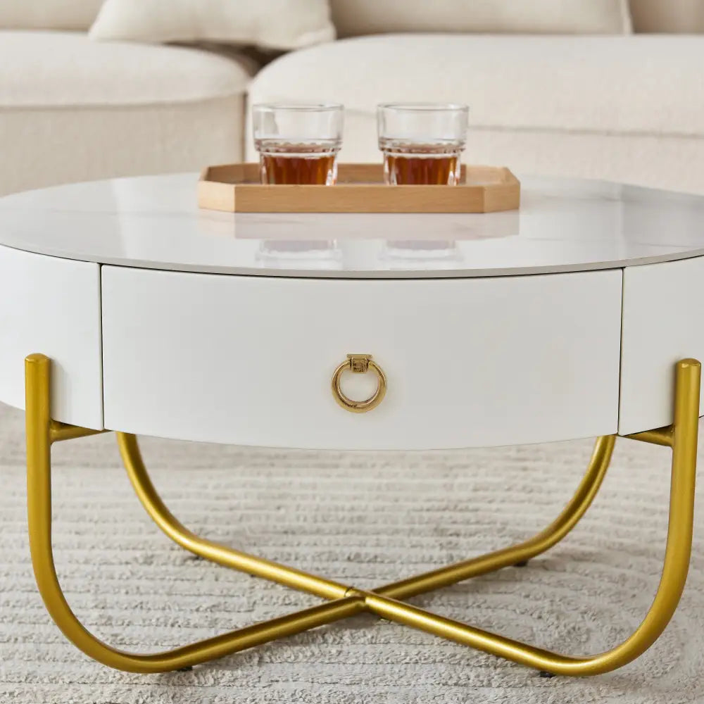 Modern Marble Nesting Table, Round Coffee Table Set of 2 End Table for Living Room,Stacking Side Tables, for Living Room Bedroom (Gold) MLNshops]